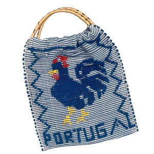 Vintage Portugal Handmade Rooster Chicken Carpet Tote Shopping Bag